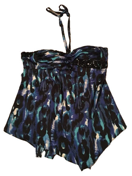 Bebe Shirt Top Size S Small Multi Color Blue / Black Halter Top - Picture 1 of 7